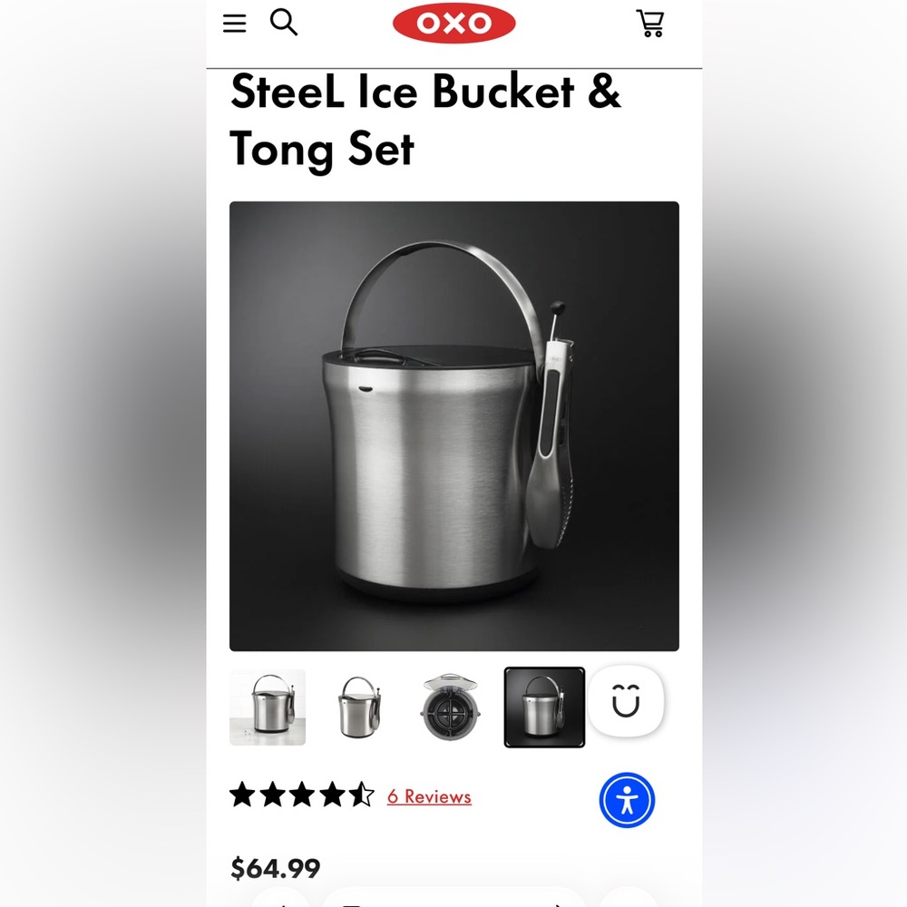 OXO Steel Ice Bucket and Tong Set Stainless Finish (wedding / housewarming gift)